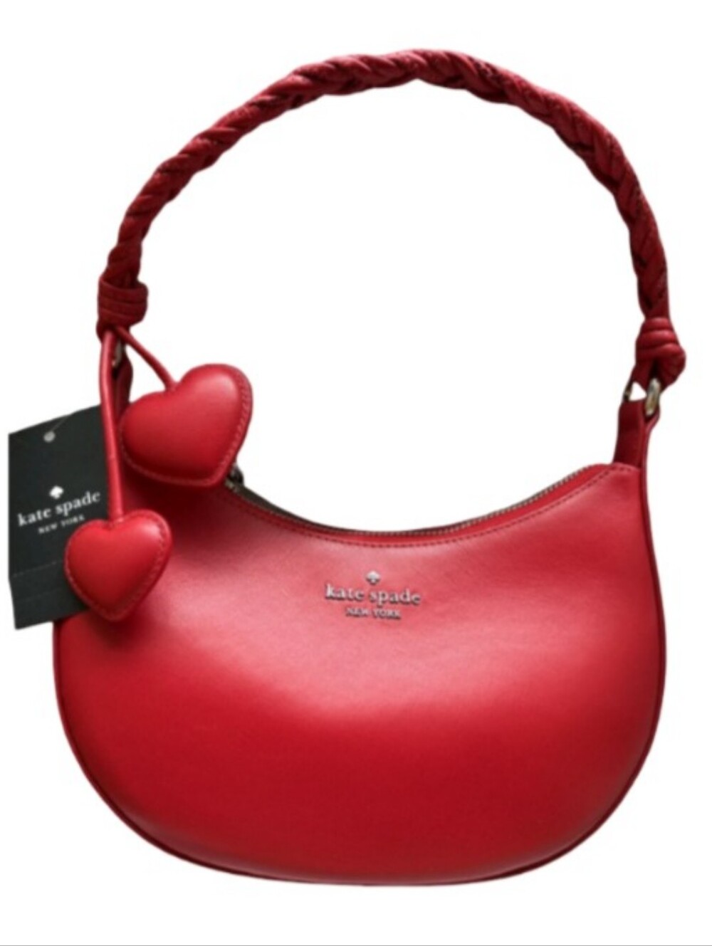 Kate Spade Nova Red Braided Handle Heart Charm Hand Shoulder bag Purse Novelty